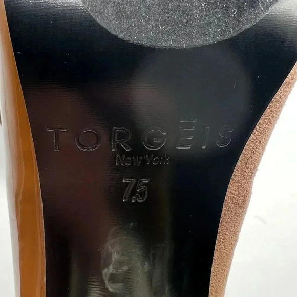 Torgeis NEW Womens 7.5 Block Heel Pumps Brown Suede & Patent Leather Minimalist - Picture 13 of 16